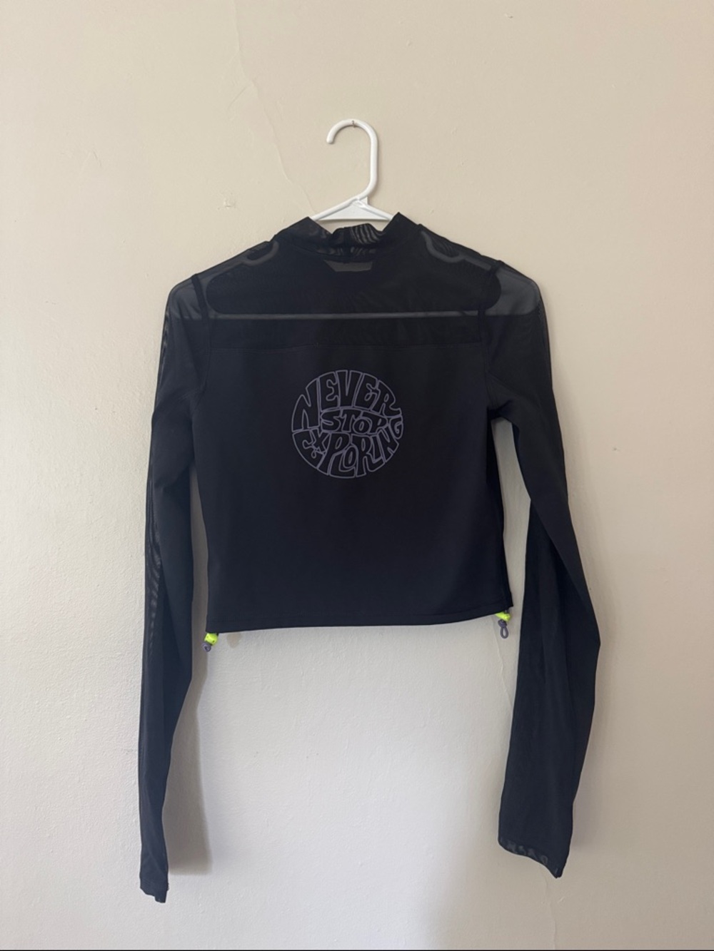 The North Face Black Long-Sleeve Sheer Crop Top with Neon Logo